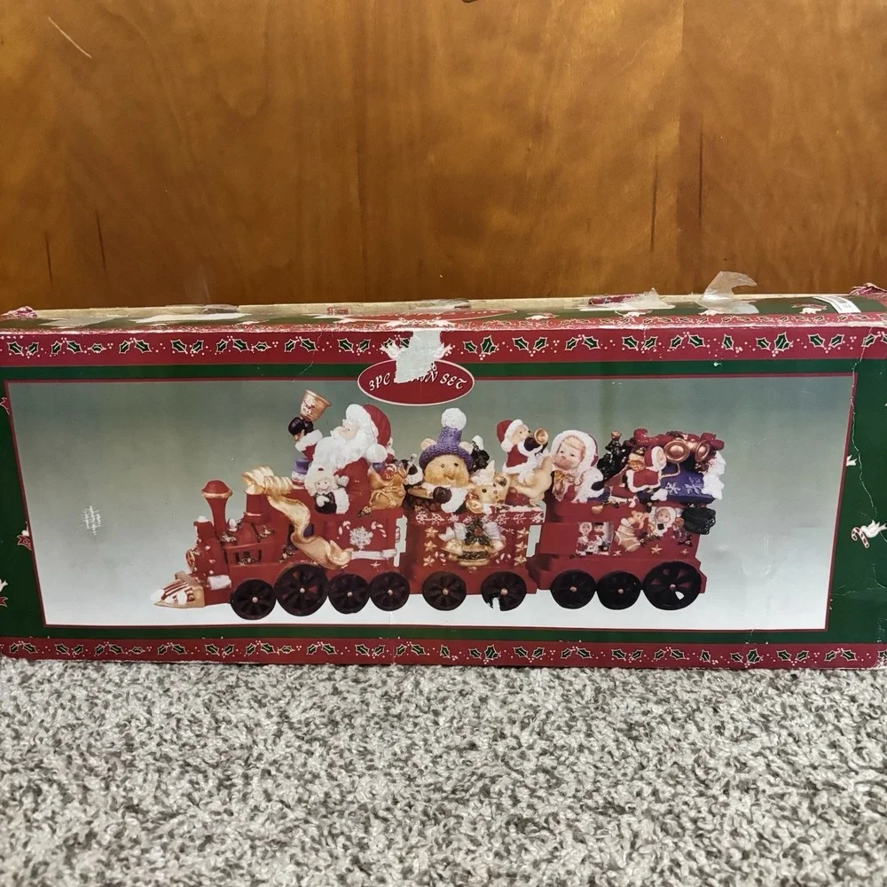 VTG Resin Christmas Train Set Santa Toys Children Presents Original Box
